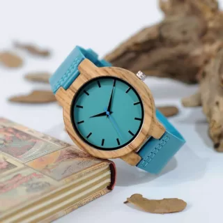 Montre bois bleu