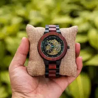 Montre bois mécanisme apparent