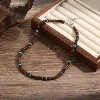 Collier perles en bois multicolores – Image 3