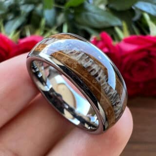 Bague en bois et acier pour homme