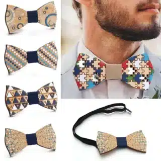 Noeud papillon bois costume bleu