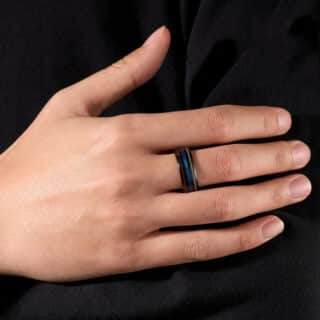 Bague En Bois Bois De Cerf Et Tungstene Bleu 3
