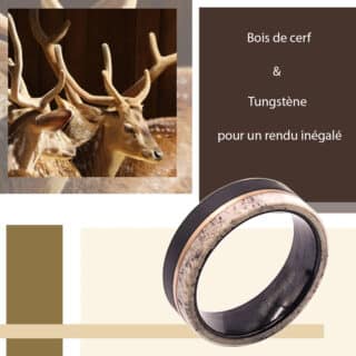 Bague En Bois Bois De Cerf Et Tungstene Or