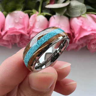 Bague en bois turquoise noire