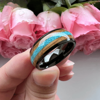 Bague en bois turquoise noire