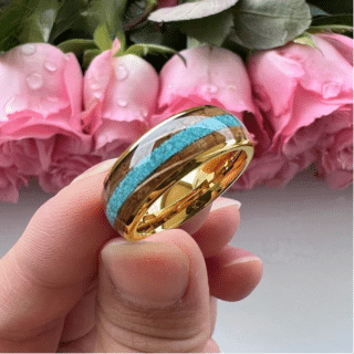 Bague en bois turquoise noire