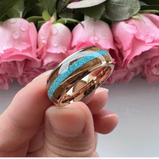 Bague en bois turquoise noire